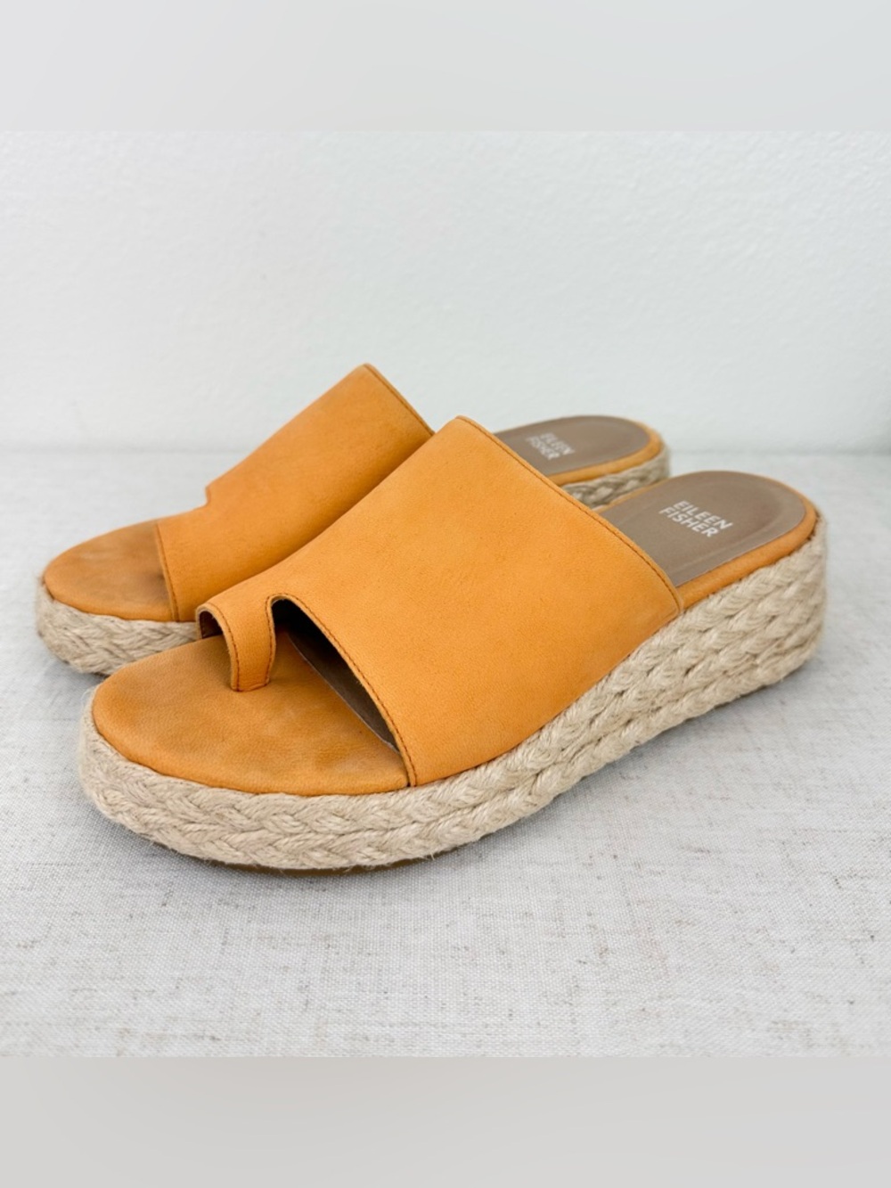 Eileen Fisher Tarry Espadrille Wedge Slide Sandals Size 8 Mango Orange